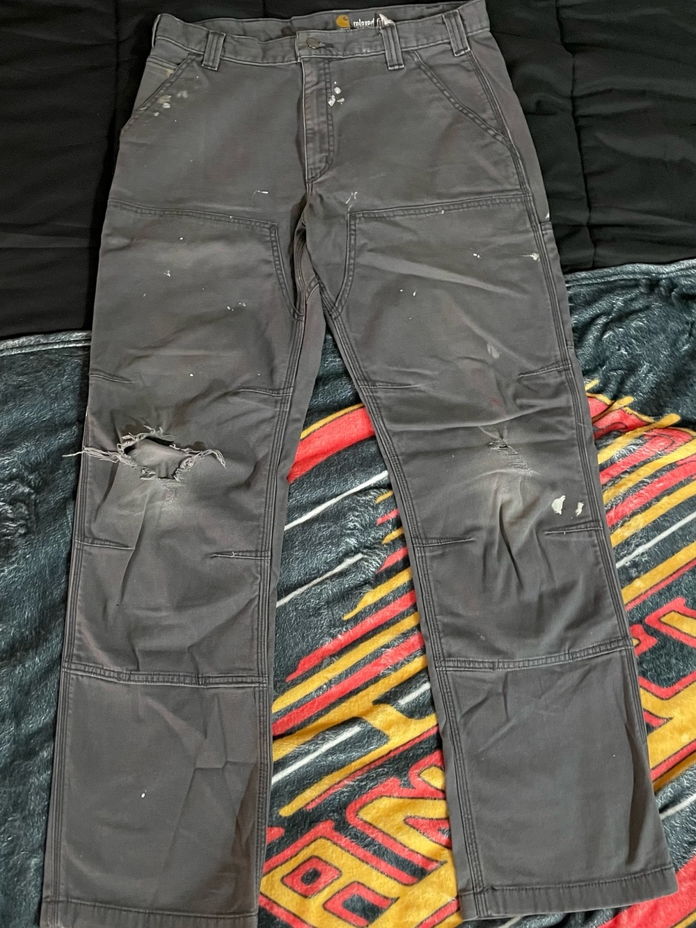 VTG Carhartt Double Knee Pants Gray 34x32 Distressed Carpenter Painter Workwear